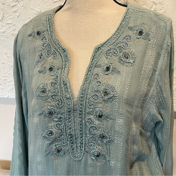 Soft Surroundings Green Beaded Embroidered Soutache Nimi Tunic Pockets Top Sz L - Picture 5 of 9